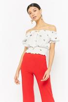 Forever21 Floral Smocked Off-the-shoulder Crop Top
