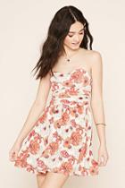 Forever21 Women's  Cream & Pink Strapless Floral Mini Dress