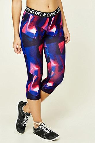 Forever21 Women's Blue & Purple Active Graphic Capri Leggings