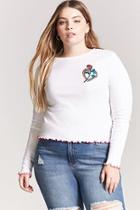 Forever21 Plus Size Laser Kitten Floral Heart Graphic Crop Top
