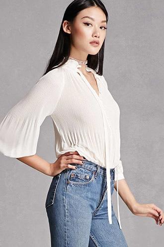 Forever21 Tie-neck Pleated Bodysuit