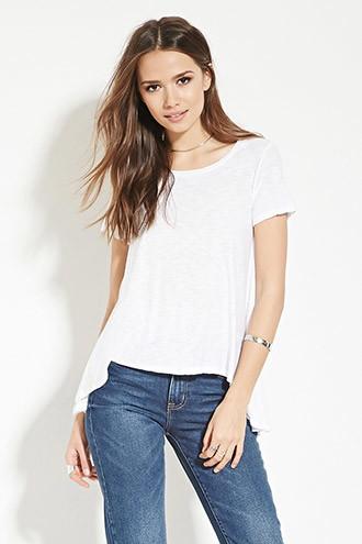 Love21 Women's  White Contemporary Slub Knit Tee