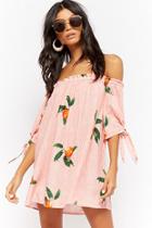 Forever21 Off-the-shoulder Peach Print Dress
