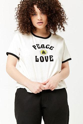 Forever21 Plus Size Peace & Love Ringer Tee