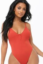 Forever21 Ribbed Button-front One-piece Swimsuit