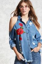 Forever21 Denim Floral Applique Shirt