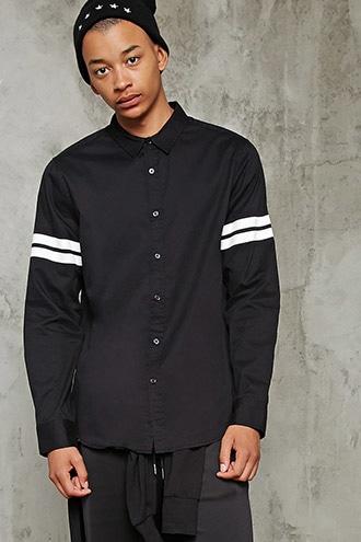 21 Men Men's  Stripe-sleeve Slim-fit Shirt