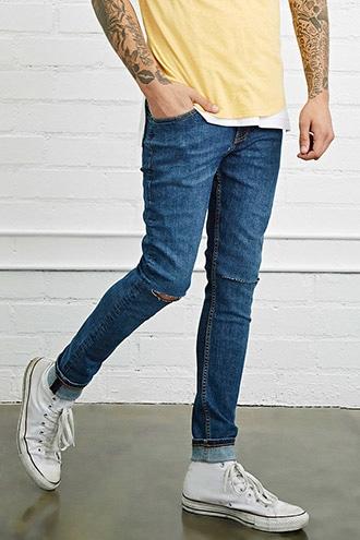 21 Men Men's Ripped-knee Skinny Jeans