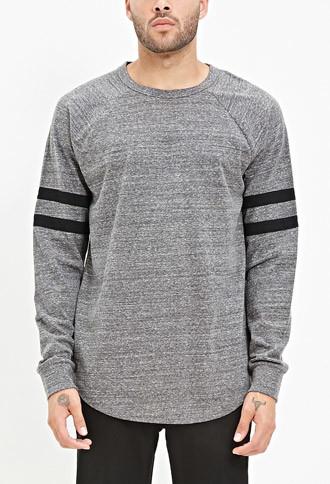 21 Men Striped-sleeve Heathered Top