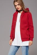 Forever21 Women's  Red Fleece Knit Hoodie