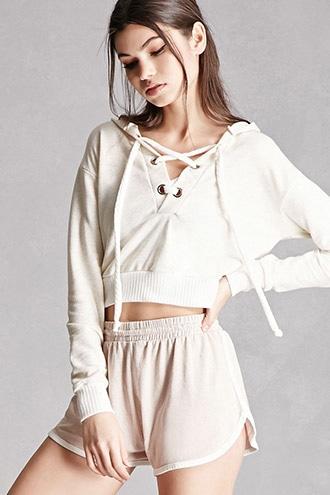 Forever21 Cropped Lace-up Hoodie