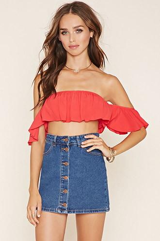 Forever21 Women's  Off-the-shoulder Crepe Crop Top