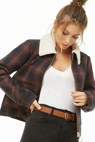 Forever21 Plaid Faux Fur Collar Jacket