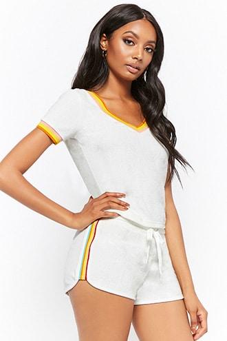 Forever21 French Terry Multicolor Striped Trim Shorts