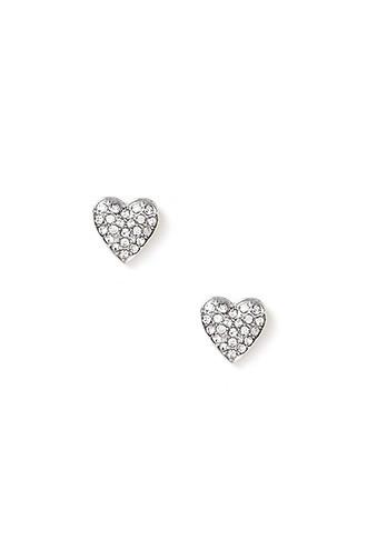 Forever21 Silver & Clear Rhinestone Heart Studs