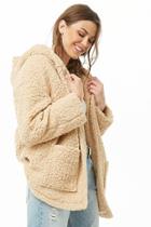 Forever21 Hooded Faux Shearling Open-front Jacket
