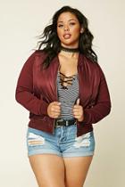 Forever21 Plus Women's  Burgundy Plus Size Bomber Jacket