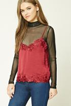 Forever21 Women's  Burgundy Lace-trimmed Satin Cami