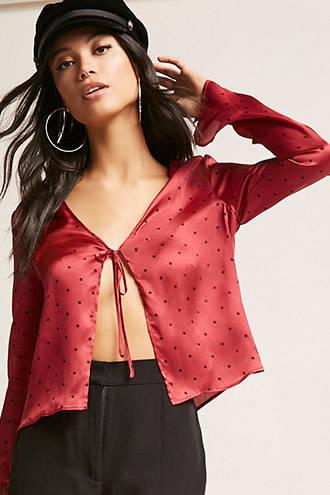 Forever21 Satin Polka Dot Wrap Top