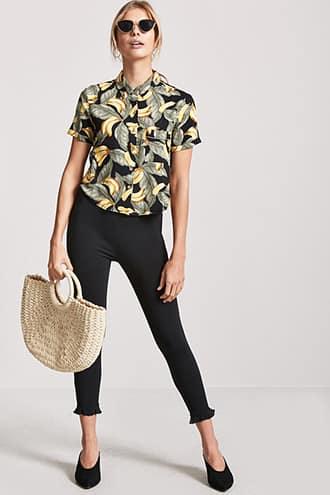 Forever21 Banana & Palm Leaf Print Shirt