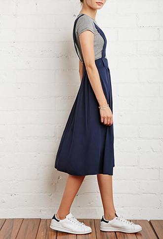 Forever21 Women's  Pleated Overall Skirt (navy)