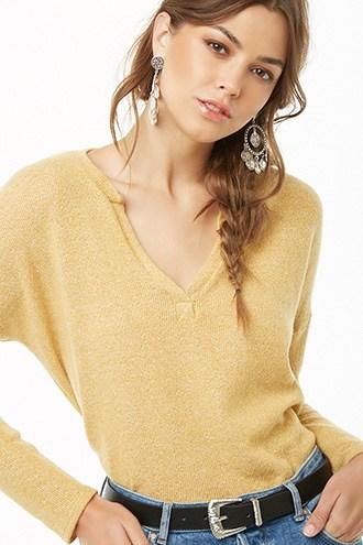 Forever21 Marled Split-neck Top