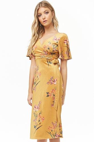 Forever21 Floral Velvet Wrap Midi Dress