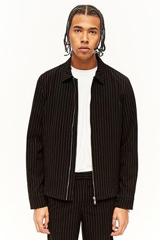 Forever21 Pinstriped Zip-sleeve Jacket
