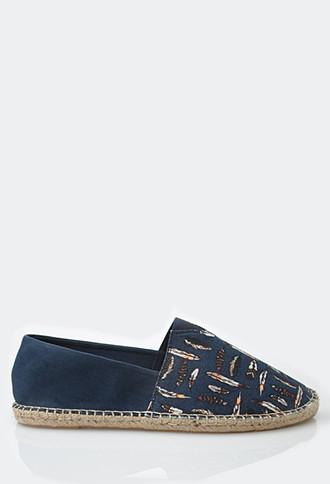 21 Men Feather Print Espadrille Slip-ons