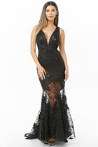 Forever21 Floral Sheer-hem Mermaid Dress