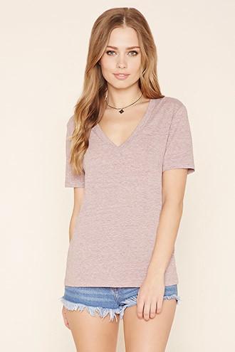 Forever21 Women's  Dark Purple Heathered V-neck Tee
