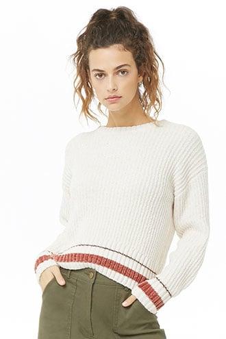 Forever21 Striped-trim Chenille Sweater