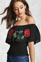 Forever21 Rose Embroidered Flounce Top