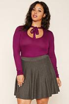 Forever21 Plus Women's  Purple Plus Size Tie-neck Top
