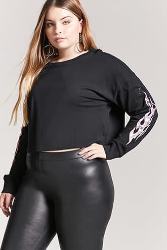 Forever21 Plus Size Metallic Flame Graphic Top