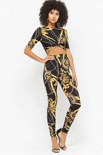 Forever21 Chain Print Crop Top & Leggings Set