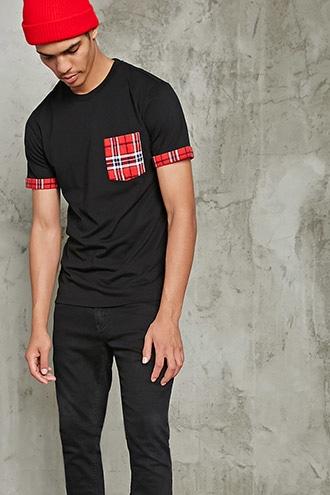 Forever21 Flannel Trimmed Pocket Tee