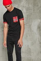 Forever21 Flannel Trimmed Pocket Tee