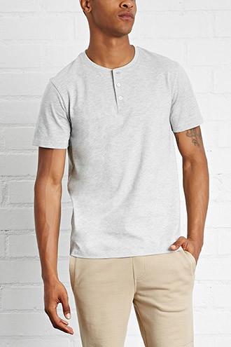 21 Men Men's  Heather Grey Heathered Henley Tee