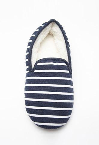 Forever21 Women's  Heathered Stripe Slippers (blue/cream)