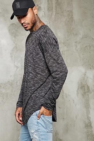 21 Men Men's  Black Long-sleeve Marled Knit Tee