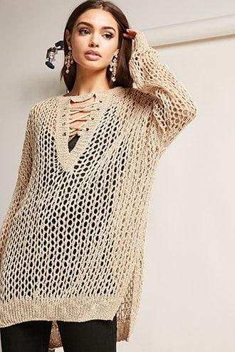 Forever21 Open-knit Lace-up Tunic