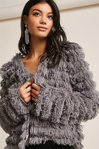 Forever21 Tiered Fringe Open-front Cardigan