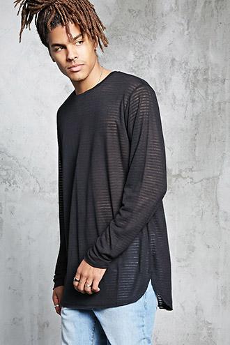 Forever21 Sheer Raw-cut Hem Tee