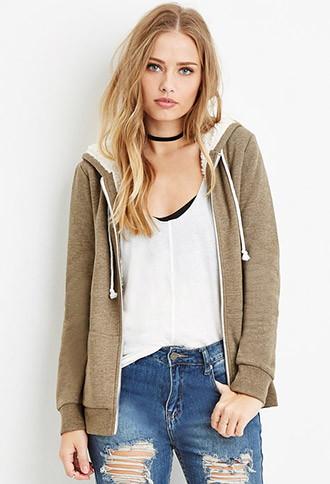 Forever21 Women's Zippered Plush Hoodie
