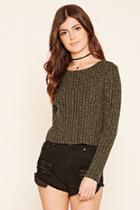 Forever21 Women's  Olive Cropped Ribbed Knit Sweater