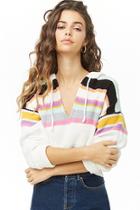 Forever21 Hooded Striped Honeycomb Knit Sweater