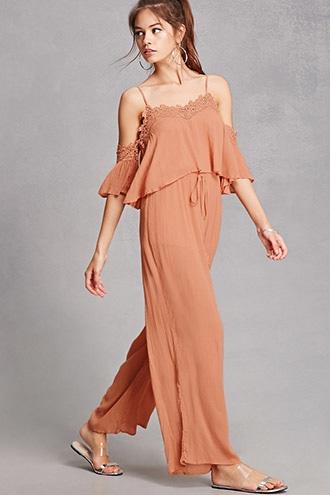 Forever21 Open-shoulder Flounce Jumpsuit