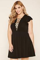 Forever21 Plus Women's  Black Plus Size Lace-up Skater Dress