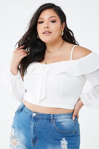 Forever21 Plus Size Open-shoulder Crop Top